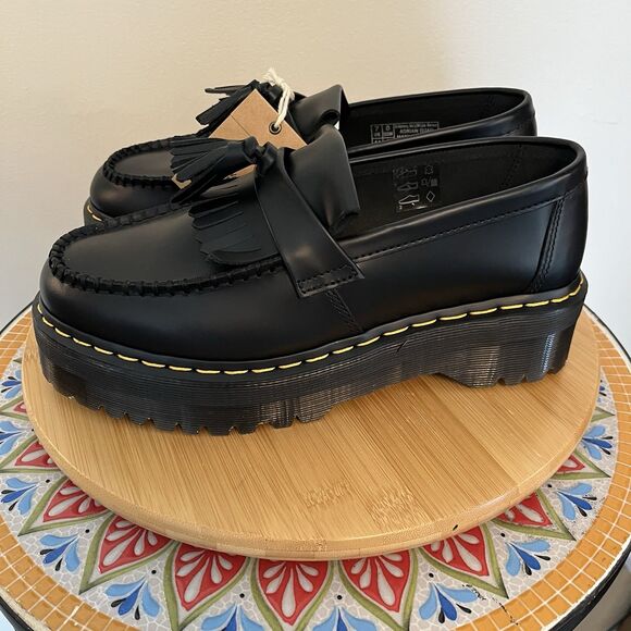 Dr. Doc Martens Adrian Quad Women’s 6 Black Leather Platform Tassel Loafers NEW - Picture 3 of 9